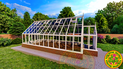 Базовая комплектация теплицы в английском стиле с холлом из стекала и алюминия СКАРЛЕТТ SL 8000 х 4000 мм