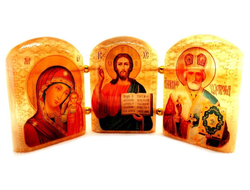 Икона триптих из камня селенит