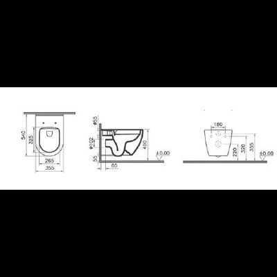 Комплект: подвесной безободковый унитаз Vitra Mia Round, с сиденьем с микролифтом, инсталляцией и кнопкой Loop, хром матовый 9856B003-7200