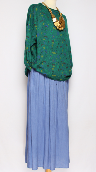 ЮБКА "ЛЁН ШИРОКАЯ" зелёная, джинс р.46-54