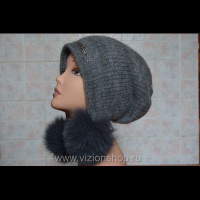 Шапка ушанка женская с помпонами Визио Vizio Италия 5872 серая