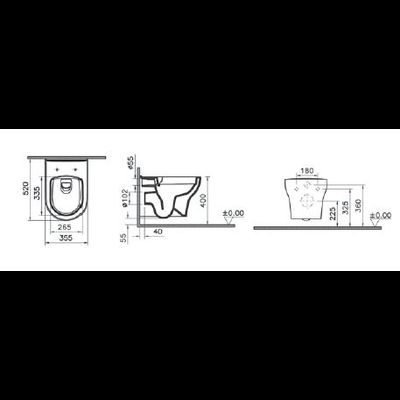 Комплект: подвесного безободкового унитаза VitrA Zentrum (с сиденьем микролифт, инсталляцией и кнопкой Root Square), хром глянцевый 9879B003-7200