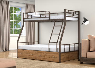 Двухъярусная кровать Раута Коричневый ящики дуб ватан фото