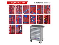 Набор инструментов 344 предмета, "СПЕЦИАЛИСТ 344", в серой тележке МАСТАК 52-07344G