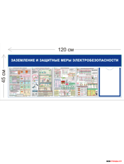Стенд заземление и защитные меры электробезопасности 45х120см (1 карман А4 + 4 плаката)