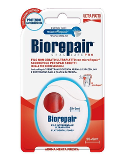 Невощеная ультра-плоская зубная нить Filo Non Cerato Ultrapiatto для чувствительных зубов, 30 м., Biorepair