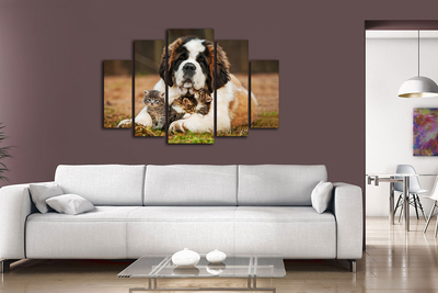 Модульная картина "Сенбернар и малыши"