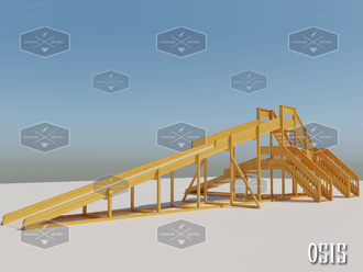 Горка деревянная с двумя скатами. Скат 15 метров и 6 метров.