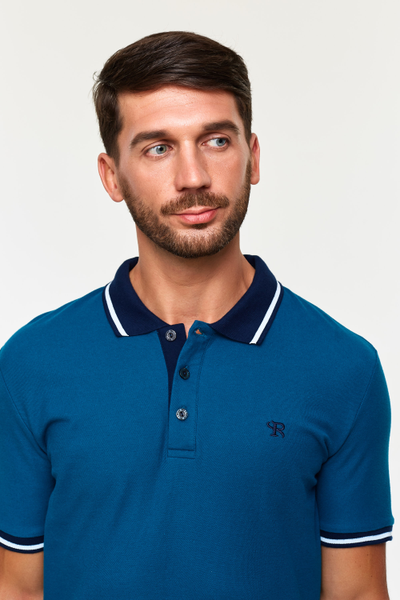 Футболка поло мужская, 1288, темно-бирюзовая