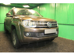 Защита радиатора Volkswagen Amarok 2010-2016 (с 2-мя горизонтальными ребрами жесткости) black