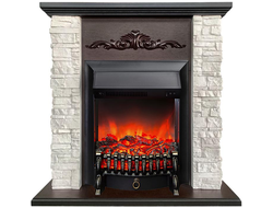 Электрокамин Malta AO белый камень с очагом Fobos