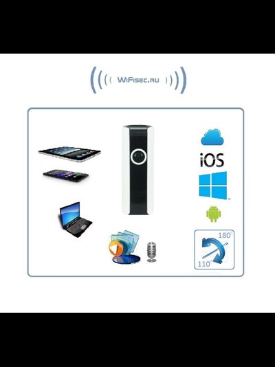 Видеоняня /WiFi IP видеокамера панорамная 180*110* с DVR (fish-BW), HD (360EyeS)