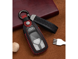 Кожаный чехол для смарт ключа audi c 2016 по 2020 год. Прострочка красной ниткой.
