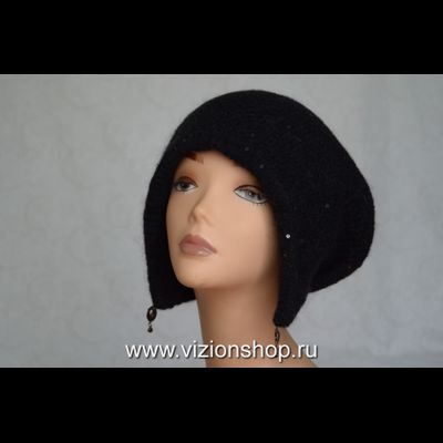 Черная женская шапка ушанка вязаная Vizio 6463 зима 2020