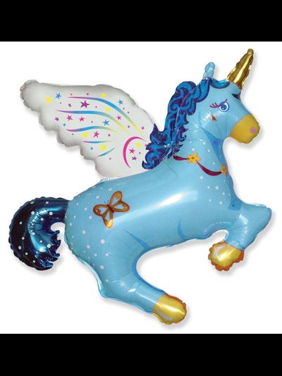 Шар фольгированный с гелием "Единорог синий" 111см