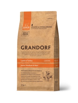 Grandorf Junior (Грандорф): для щенков средних и крупных пород ягненок с индейкой, 10 кг