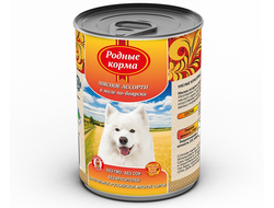 РОДНЫЕ КОРМА КОНСЕРВЫ ДЛЯ СОБАК МЯСНОЕ АССОРТИ В ЖЕЛЕ ПО-БОЯРСКИ 970 Г