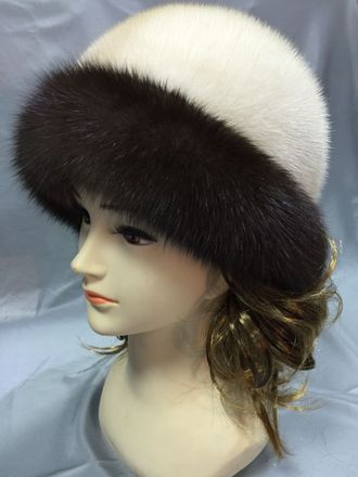 Зимняя Женская шапка Валик Лилия из натурального меха норки и соболя Арт ц-0154