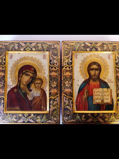 Венчальная пара. Образ Спасителя. Образ Пресвятой Божией Матери “Казанская”. Рукописные иконы 22х28см.