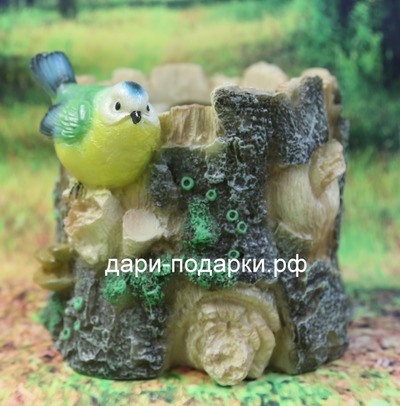 Кашпо Синичка на пне 20*19см   0,7кг    полистоун Россия 870//011148