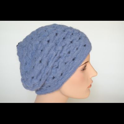 Голубой берет вязаный из мохера и альпака Vizio Италия 6992