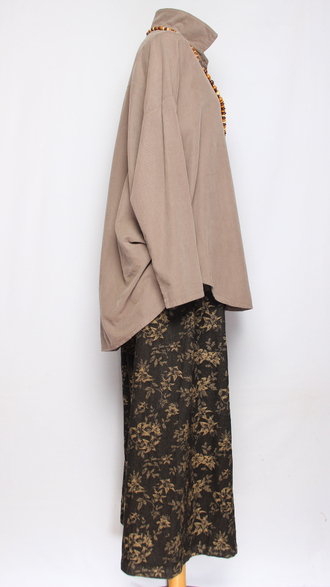 Рубашка Бохо "Вельвет защипы сбоку" бежевая до р.54