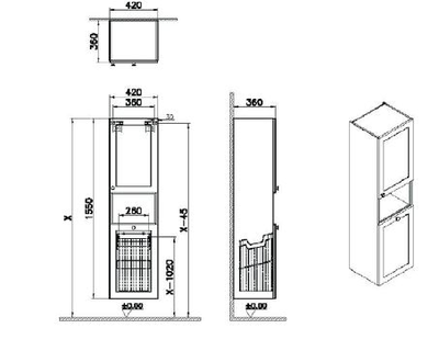 Пенал высокий, Vitra Root Classic, 40 см, с корзиной для белья, матовый серый, правосторонний, 68526