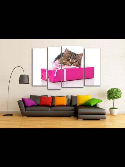 Модульная картина "Котик и подарок"