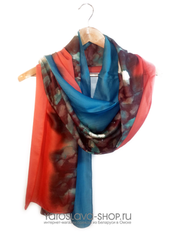 П-96 Палантин оранжево-голубой "акварель"