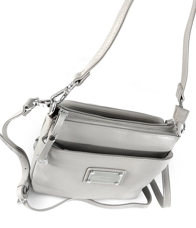 (АРТИКУЛ: 9235/0/42) СУМКА ЖЕНСКАЯ НЕБОЛЬШАЯ, НАТУРАЛЬНАЯ КОЖА, СВЕТЛО-СЕРАЯ, ТРИ ОТДЕЛЕНИЯ, С ДВУМЯ РЕМНЯМИ