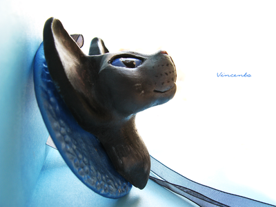 Лунный котик. Необычная подвеска с кошкой из полимерной глины