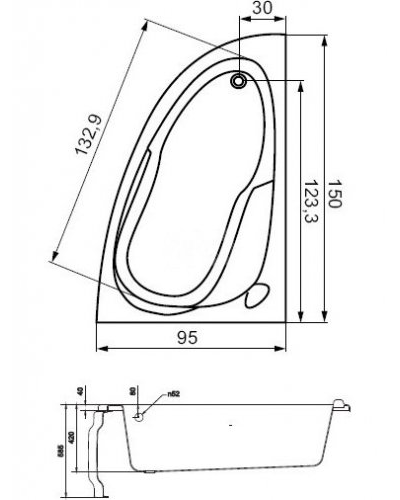 Акриловая ванна Cersanit Joanna 150х95 правая