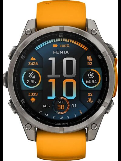 Часы Garmin Fenix 8 —47mm AMOLED Sapphire Titanium Spark Orange / Graphite