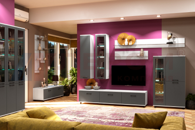 Композиция гостиной ГРЕЙС корпус Снежный Ясень/фасад Антрацит Матовый