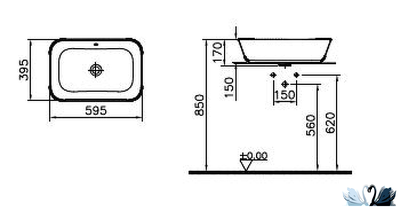Раковина Vitra Geo 7425B003-0012, 60 х 39,5 см, накладная
