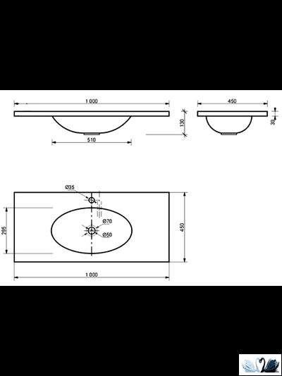 Раковина Эстет Vegas  100 х 45 см мраморная, мебельная, для ванной