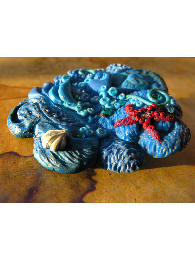 Брошь "Кусочек моря" со стразами Сваровски