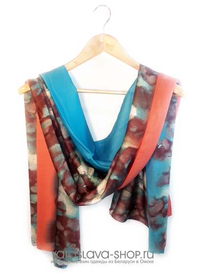 Палантин оранжево-голубой "акварель"
