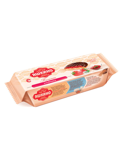 Печенье ЯШКИНО "Клубника", сдобное, с бисквитом, джемом и шоколадной глазурью, 137 г, ЯП208, 8 упаковок