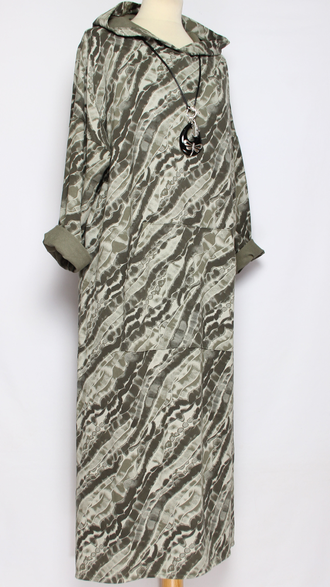 ПЛАТЬЕ БОХО ХЛОПОК ТРИКОТАЖНОЕ "Капюшон пятнашка" хаки до р.54