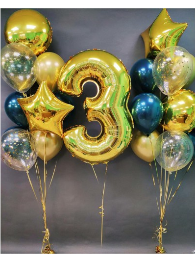 Набор шаров с гелием "Черно-золотой с цифрой"