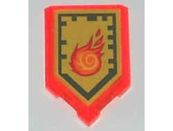 Tile, Modified 2 x 3 Pentagonal with Nexo Power Shield Pattern - Rolling Fireball, Trans-Neon Orange (22385pb004 / 6132984)