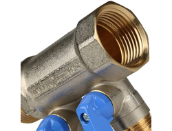 Коллектор распределительный STOUT с шаровыми кранами 1", 2 отвода 1/2" (синие ручки) (Арт. SMB 6211