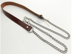 Ремень для сумки кожаный 120 см с цепью и карабинами цвет коньяк
