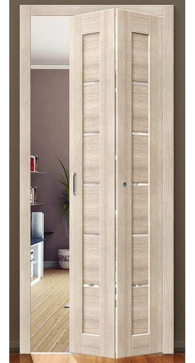 ДВЕРЬ-КНИЖКА(СИММЕТРИЧНАЯ). OPTIMA PORTE/ TURIN (ТУРИН) 506 БЕЛЕНЫЙ ДУБ/ СТЕКЛО САТИН СВЕТЛОЕ