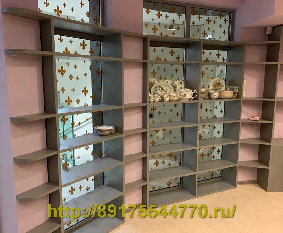011 Встроенный стеллаж витрина для магазина.
ЛДСП Egger, H 3156 Дуб Корбридж серый, ST12
