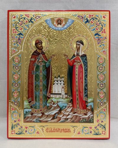 Петр и Феврония Муромские, Святые Чудотворцы. Рукописная икона. 22х28см.