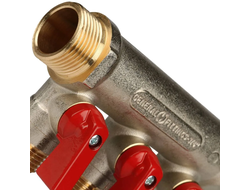 Коллектор распределительный STOUT с шаровыми кранами 3/4", 2 отвода 1/2" (красные ручки) (Арт. SMB 6