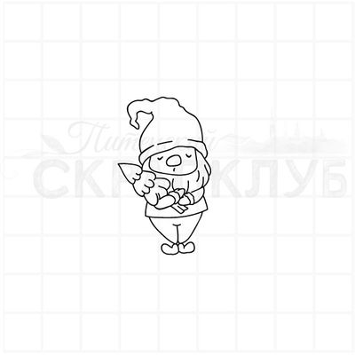 штамп гном с ёлочкой в руках