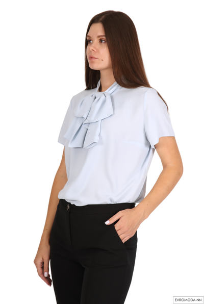Блузка женская голубая с бантом 14X55K-037 Pretty One (р. 32 / 38 RU)
